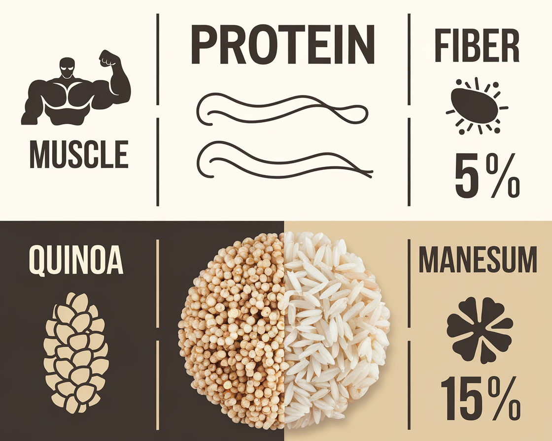 Nutritional Highlights of Quinoa Rice Infographic detailing the nutritional benefits of quinoa rice.