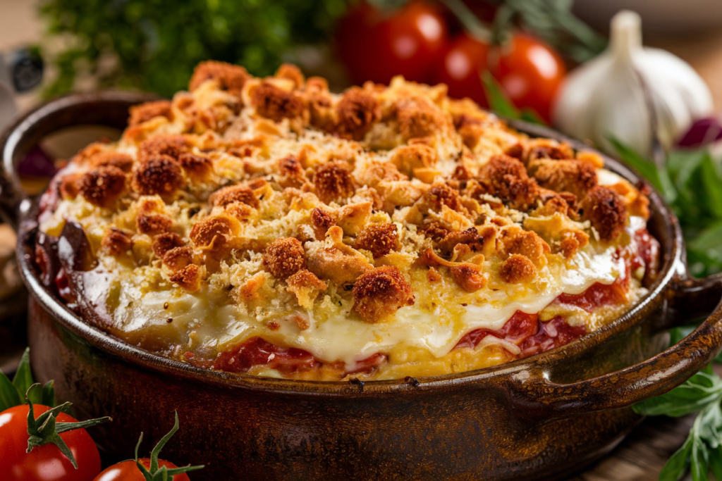 Title for the Featured Image: "What Makes a Casserole a Casserole - A Perfect Dish" Alt Text: "Golden-brown casserole topped with cheese and breadcrumbs, surrounded by fresh ingredients in a rustic baking dish." Description: "A visually appealing casserole with golden toppings and rich layers, symbolizing the ultimate comfort food and centerpiece of a family meal."