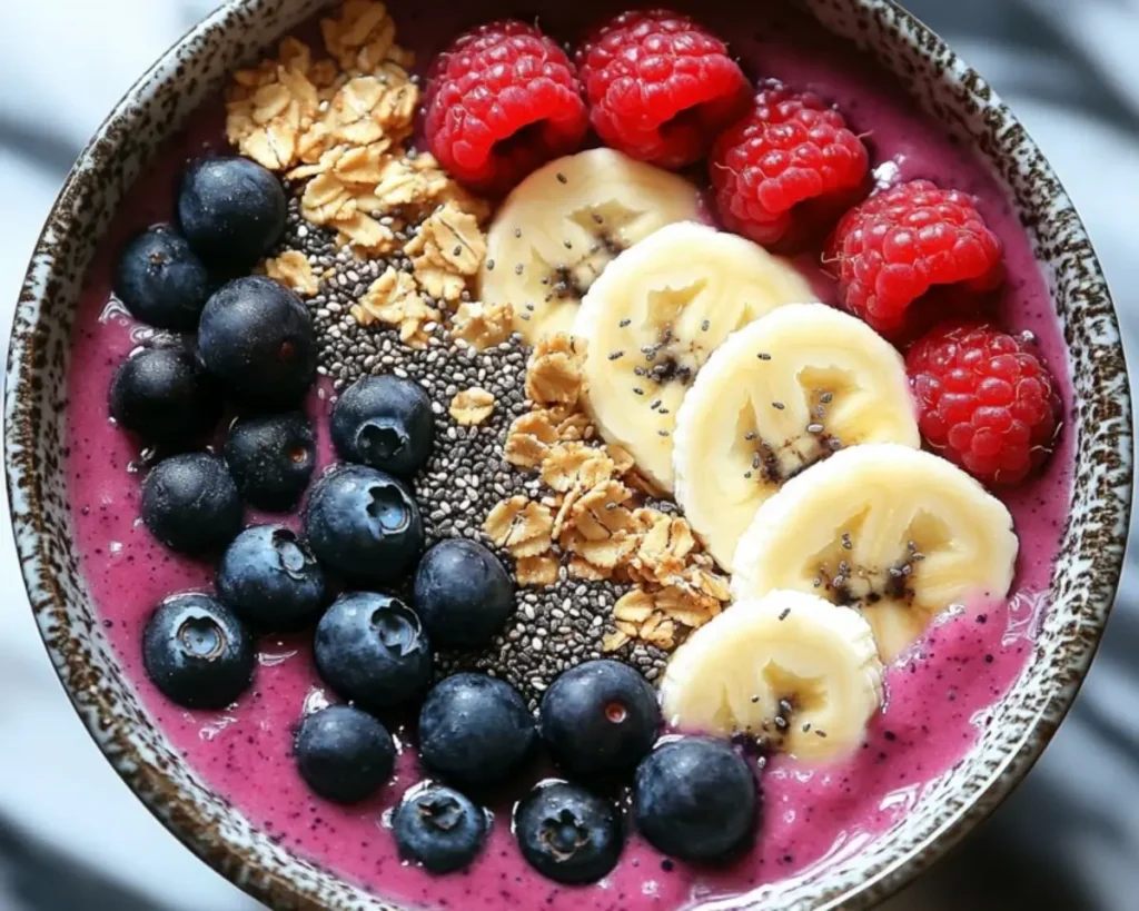 - **Title:** How to Make Smoothie Bowls Delight - **Alt Text:** Close-up of a vibrant smoothie bowl with blended fruits and assorted toppings. - **Description:** A mouthwatering image showcasing a beautifully arranged smoothie bowl filled with blended fruits and garnished with fresh toppings.