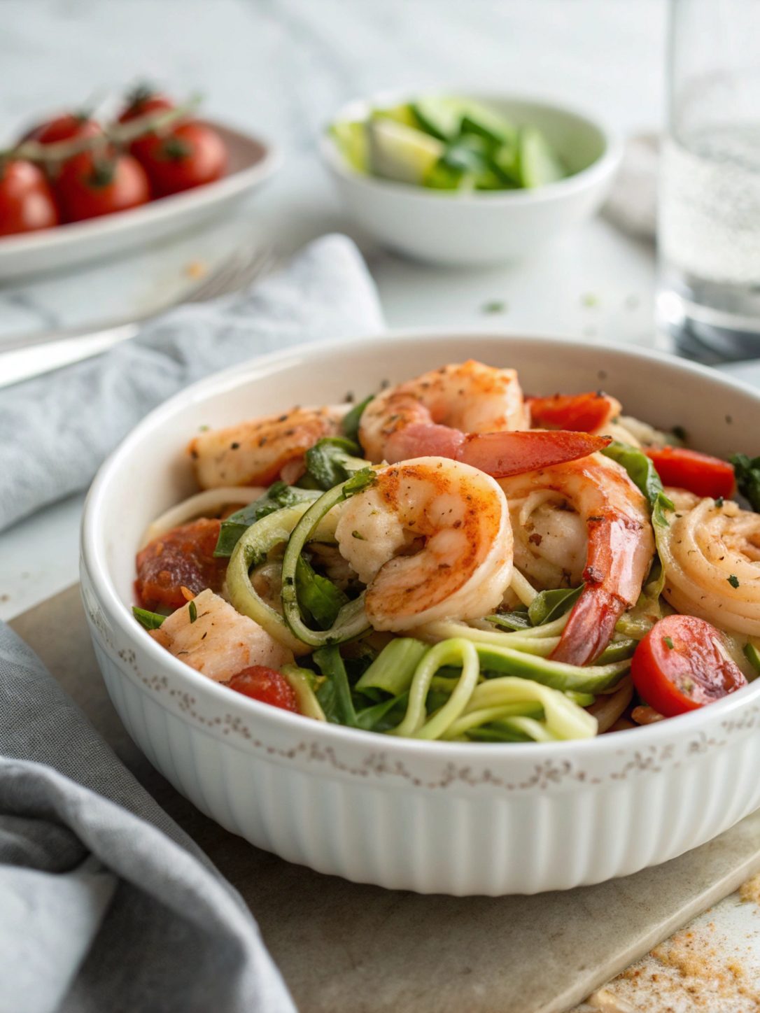 Featured image of 30 Minute Tuscan Shrimp Zoodles Keto served in a bowl