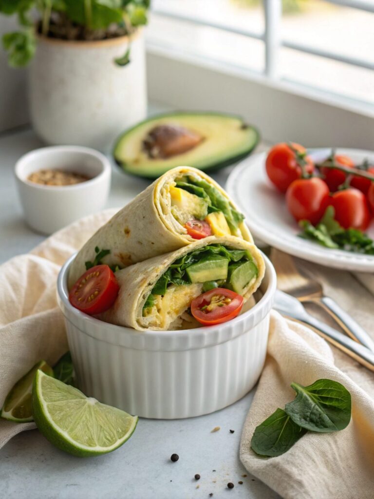 Featured image of the keto breakfast burrito egg wrap ready to serve.