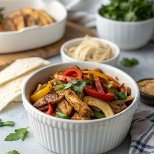 SEO-friendly alt text describing the featured image of Keto Chicken Fajita Skillet 25 Minutes