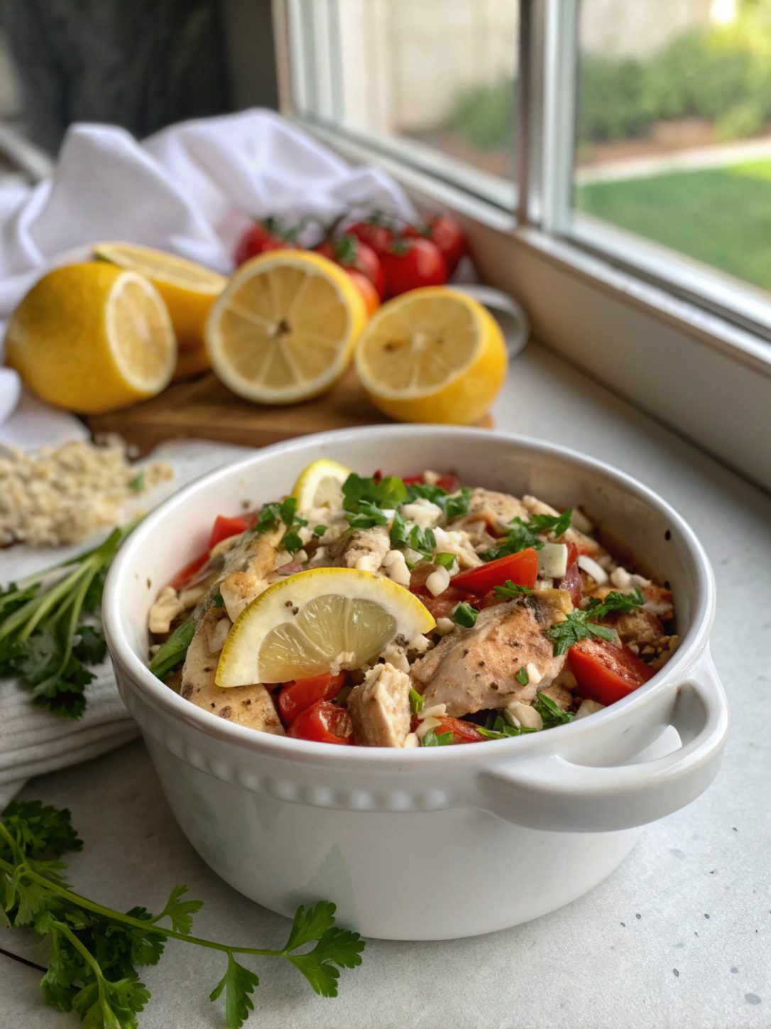 A beautiful presentation of Slow Cooker Greek Chicken Keto, displaying its vibrant colors.