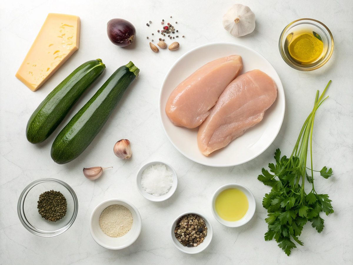 Ingredients for 20 Minute Garlic Butter Chicken Zucchini Skillet Keto