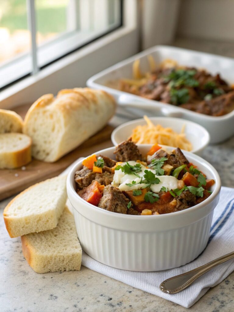 SEO-friendly alt text describing the featured image, baked beef and ranch casserole