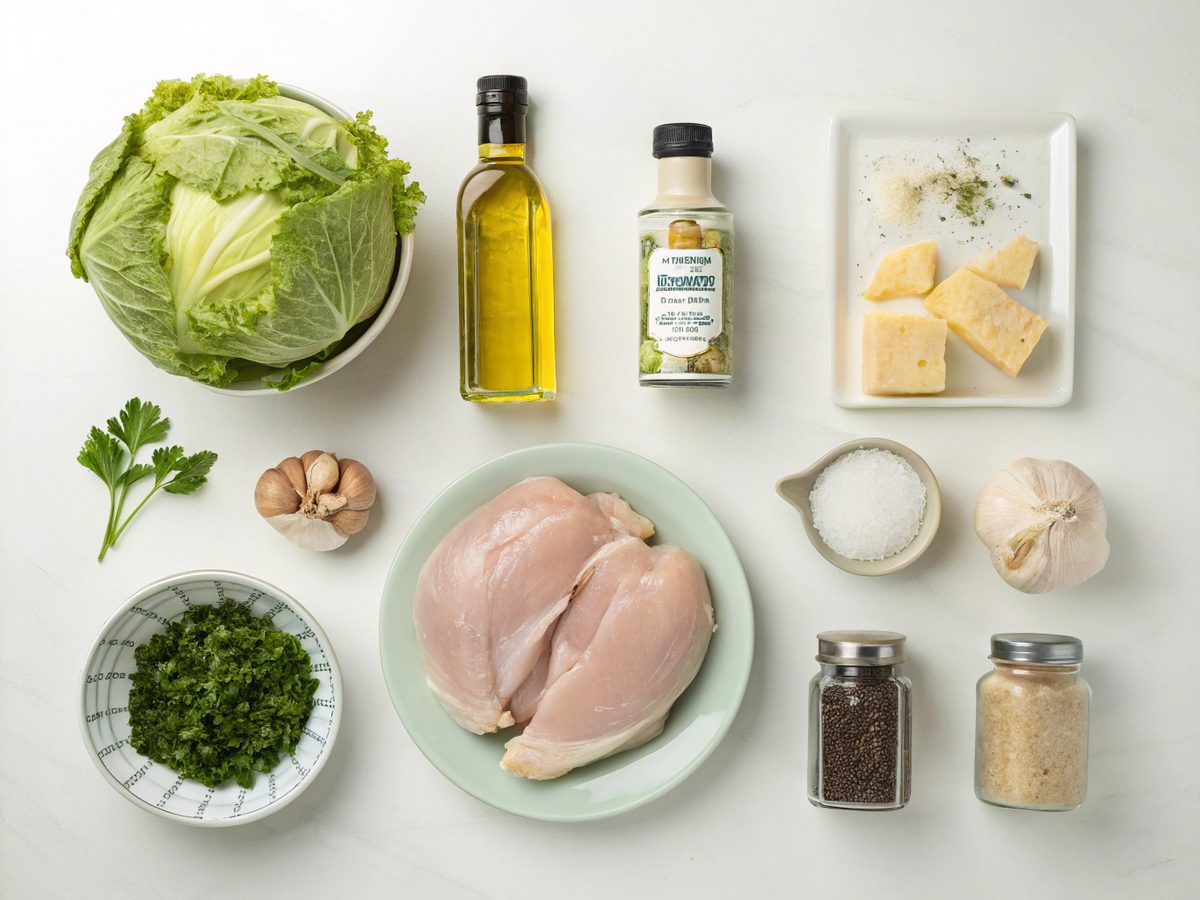 Ingredients for baked cabbage keto soup bowl