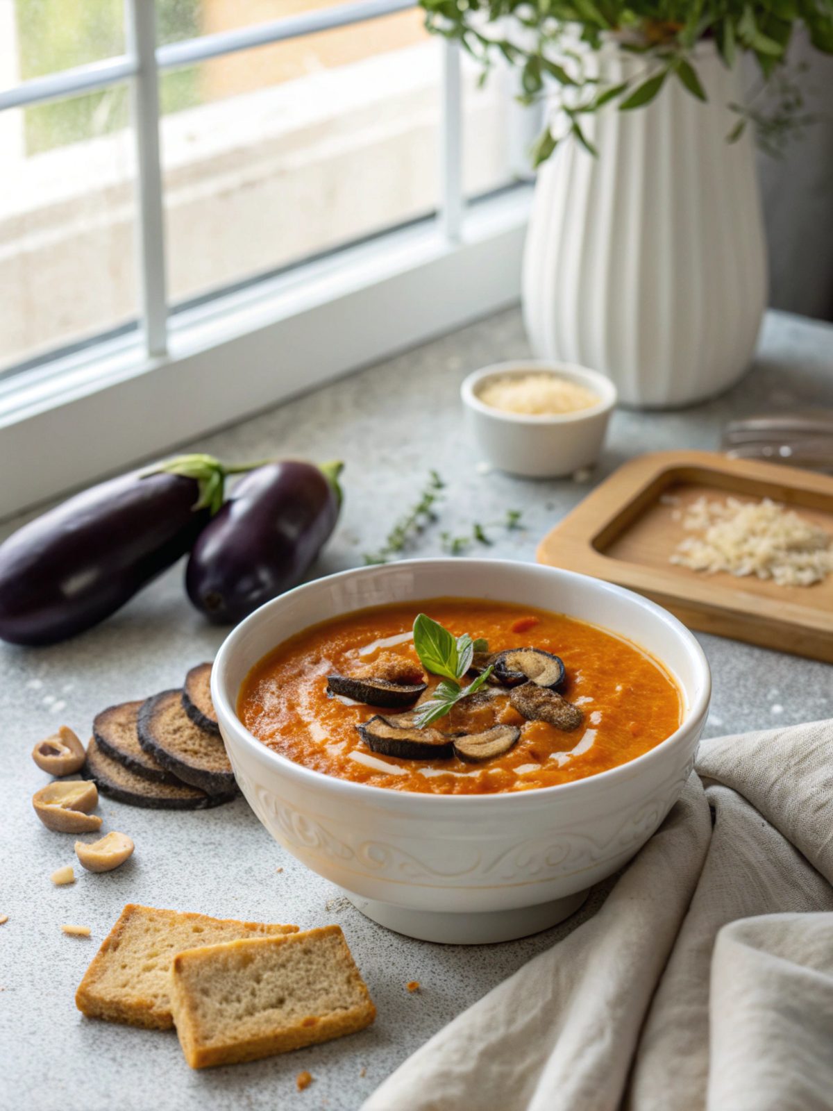 Baked Eggplant Keto Soup Bowl presented in a serving bowl.