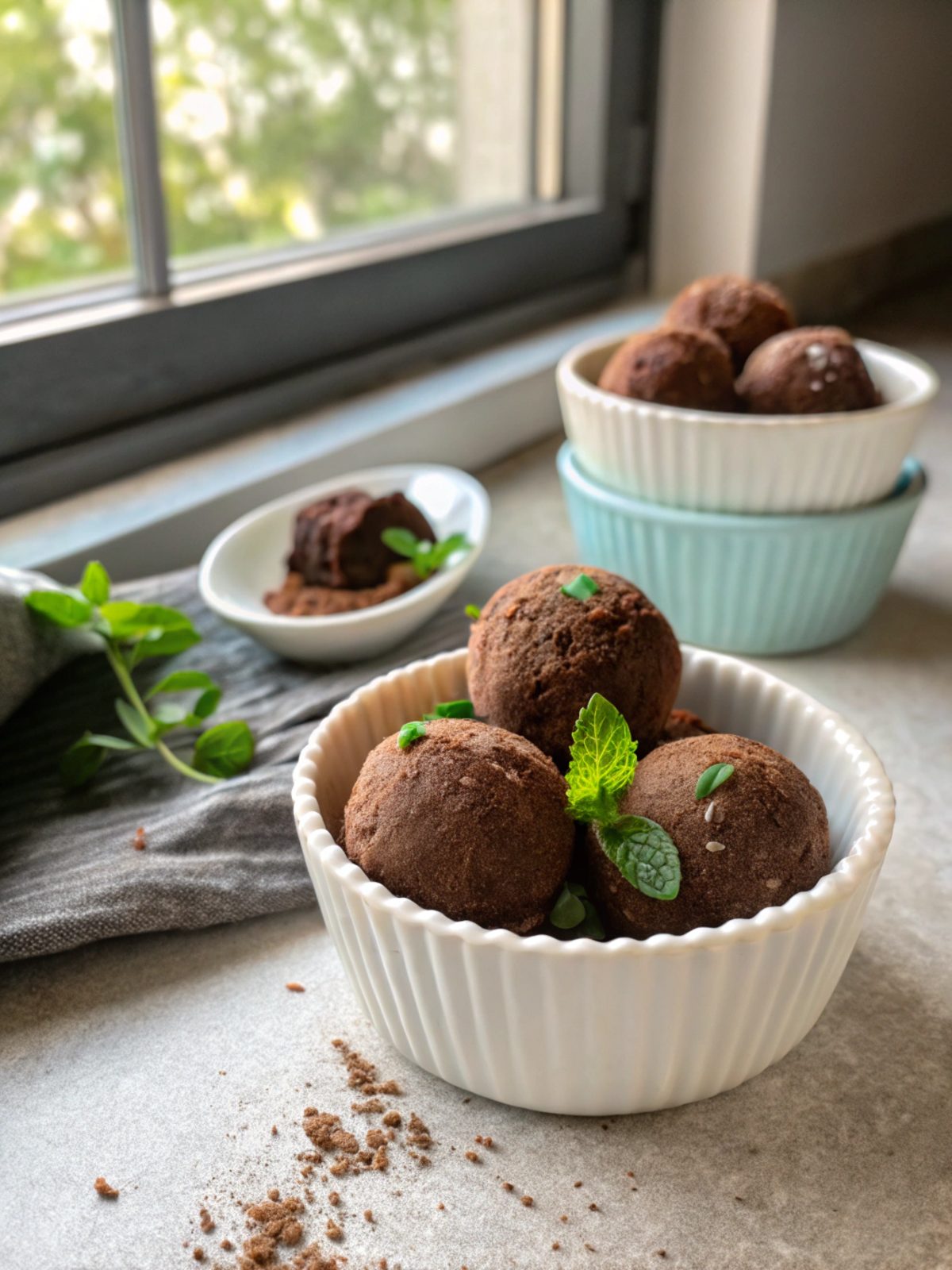 Decadent baked keto chocolate fat bombs on a plate.