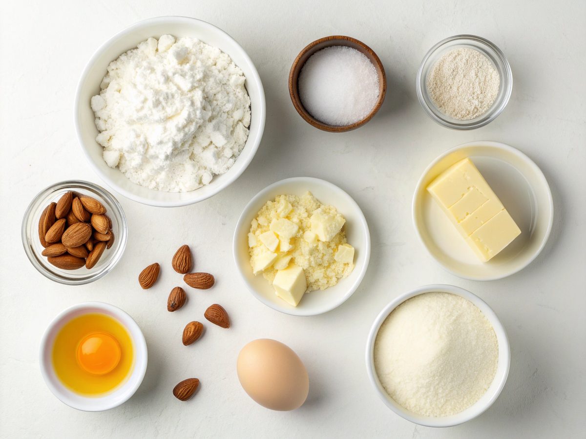 Baked keto ricotta fat bombs ingredients flat lay on kitchen counter