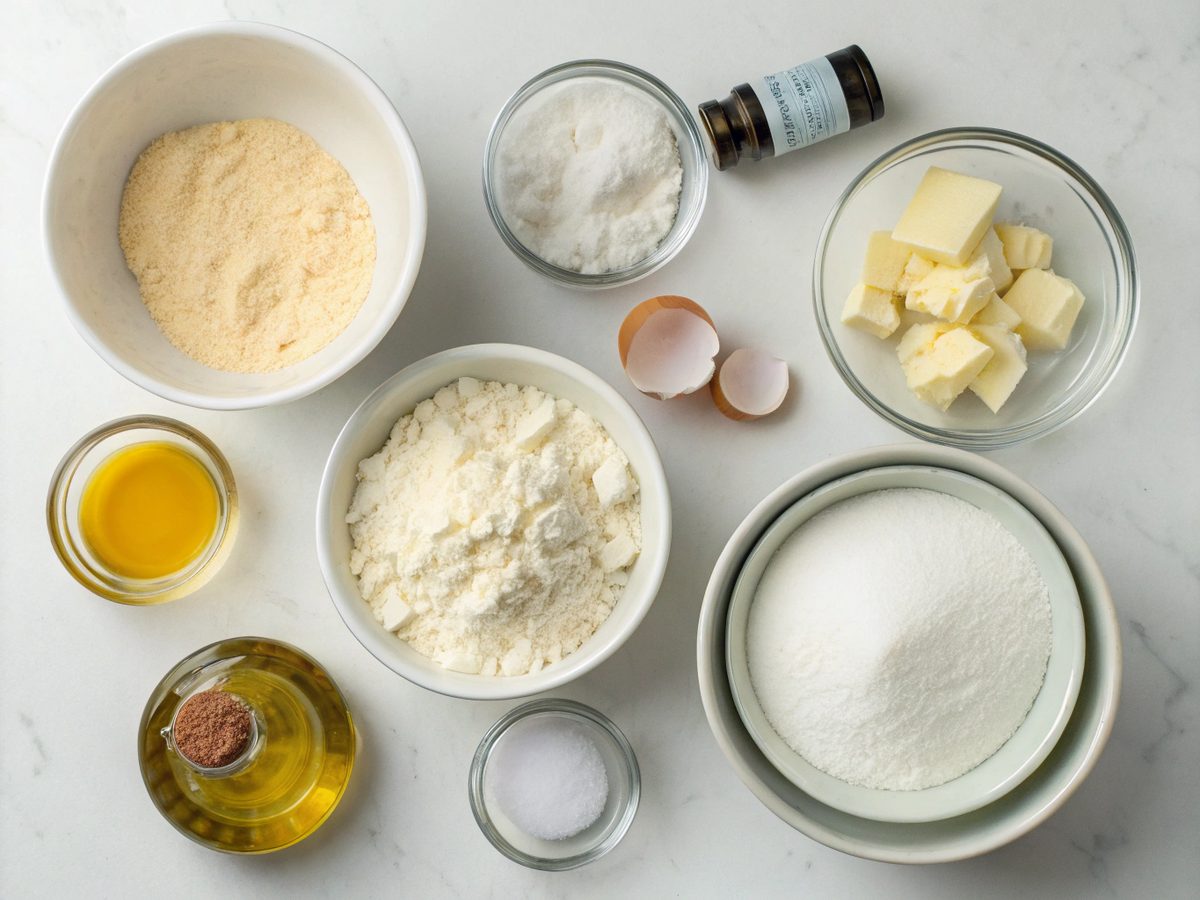 Visual representation of ingredients for baked keto vanilla fat bombs.