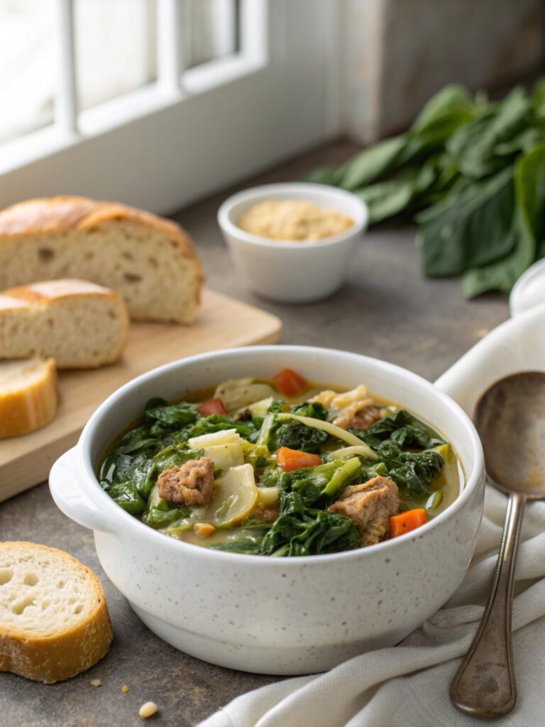 Delightful bowl of Cabbage and Spinach Keto Stew showcasing fresh, vibrant ingredients.