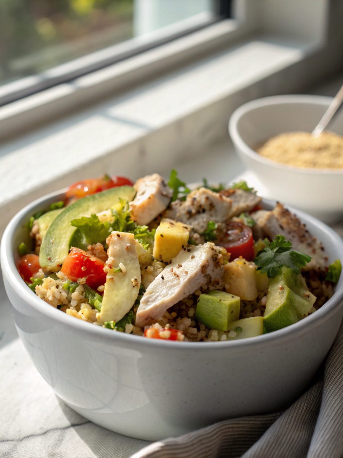 SEO-friendly alt text describing the featured image, including the chicken avocado quinoa salad recipe