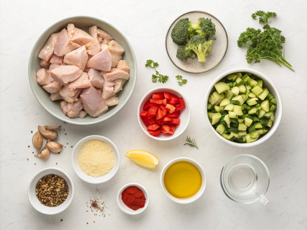 Ingredients for making chicken low carb keto soup.