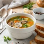 Featured image of Comforting Mushrooms Keto Soup Pot in a white bowl