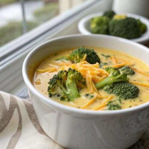 Featured image displaying Keto Loaded Broccoli Cheddar Soup in a bowl
