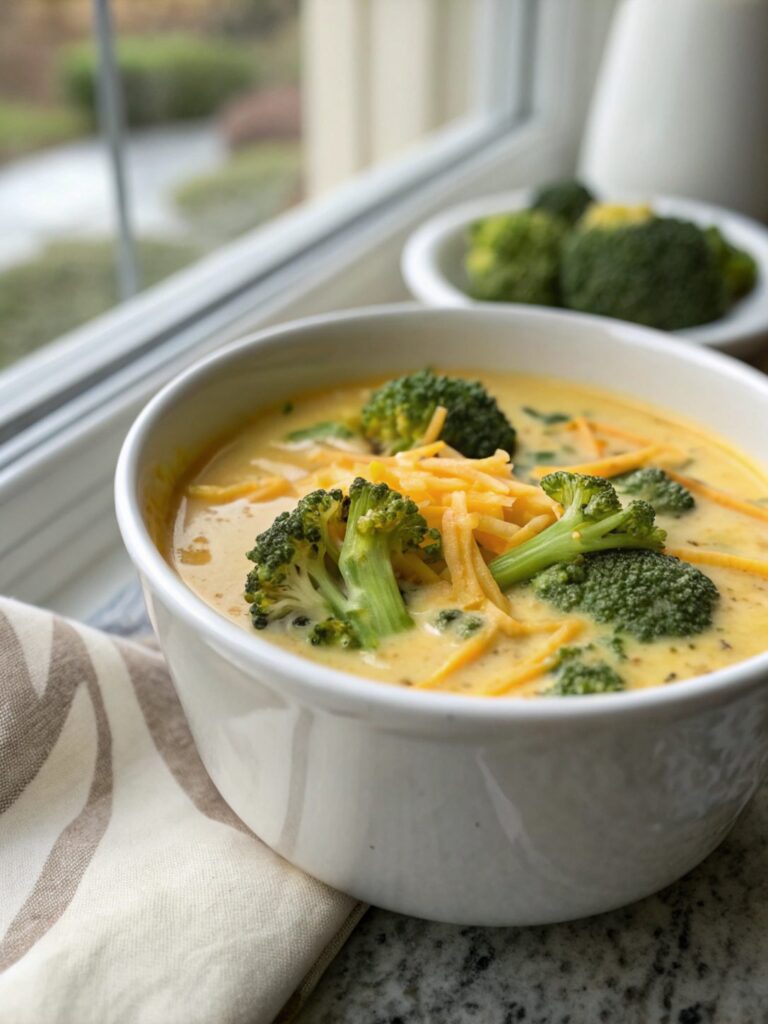 Featured image displaying Keto Loaded Broccoli Cheddar Soup in a bowl