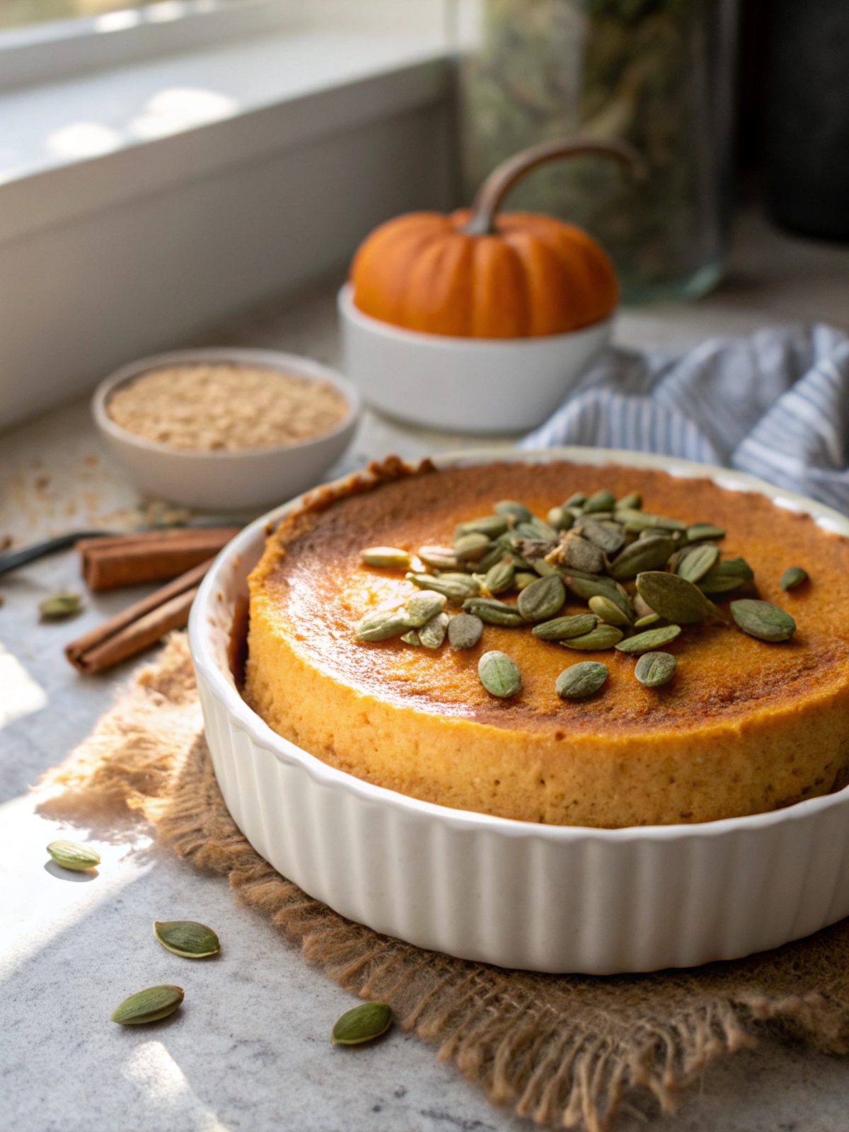Creamy pumpkin cheesecake served elegantly with cinnamon garnish.