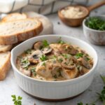 A delightful keto creamy mushroom chicken skillet ready to serve.