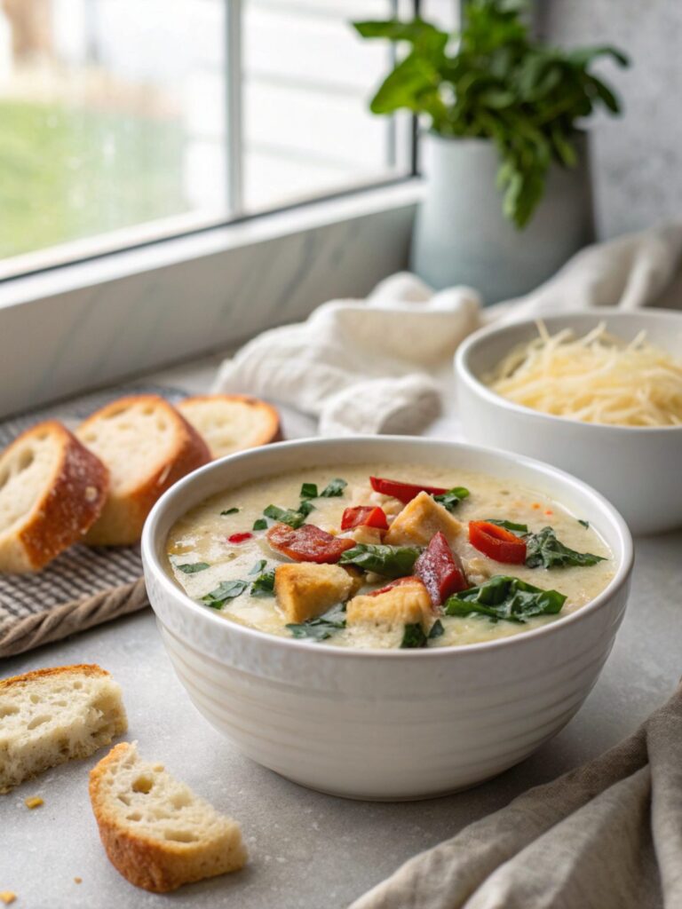 SEO-friendly alt text describing the featured image, ketogenic Parmesan chowder