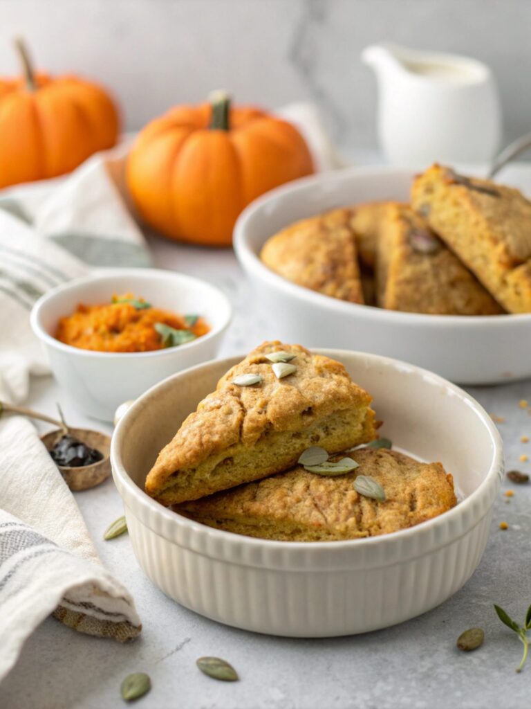 A delicious keto pumpkin scone with vibrant natural colors on a plate