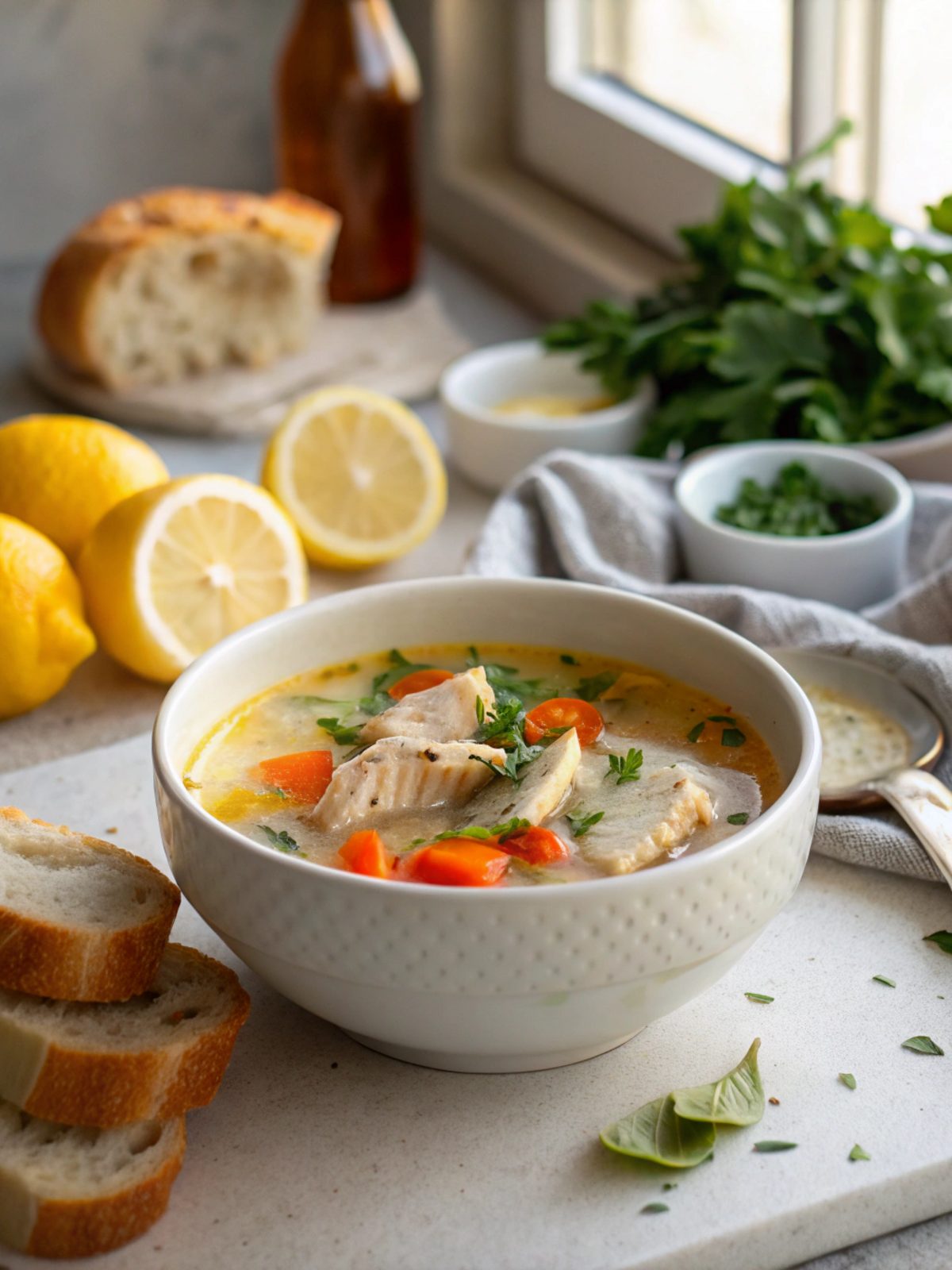 A mouthwatering photograph of keto chicken lemon soup with smoky paprika in a bowl.