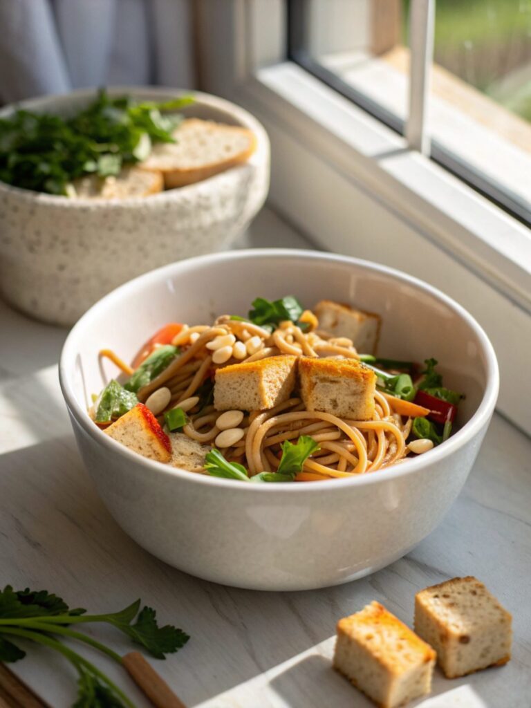 Vibrant Tofu Peanut Soba Bowl Recipe presented beautifully with all its flavors