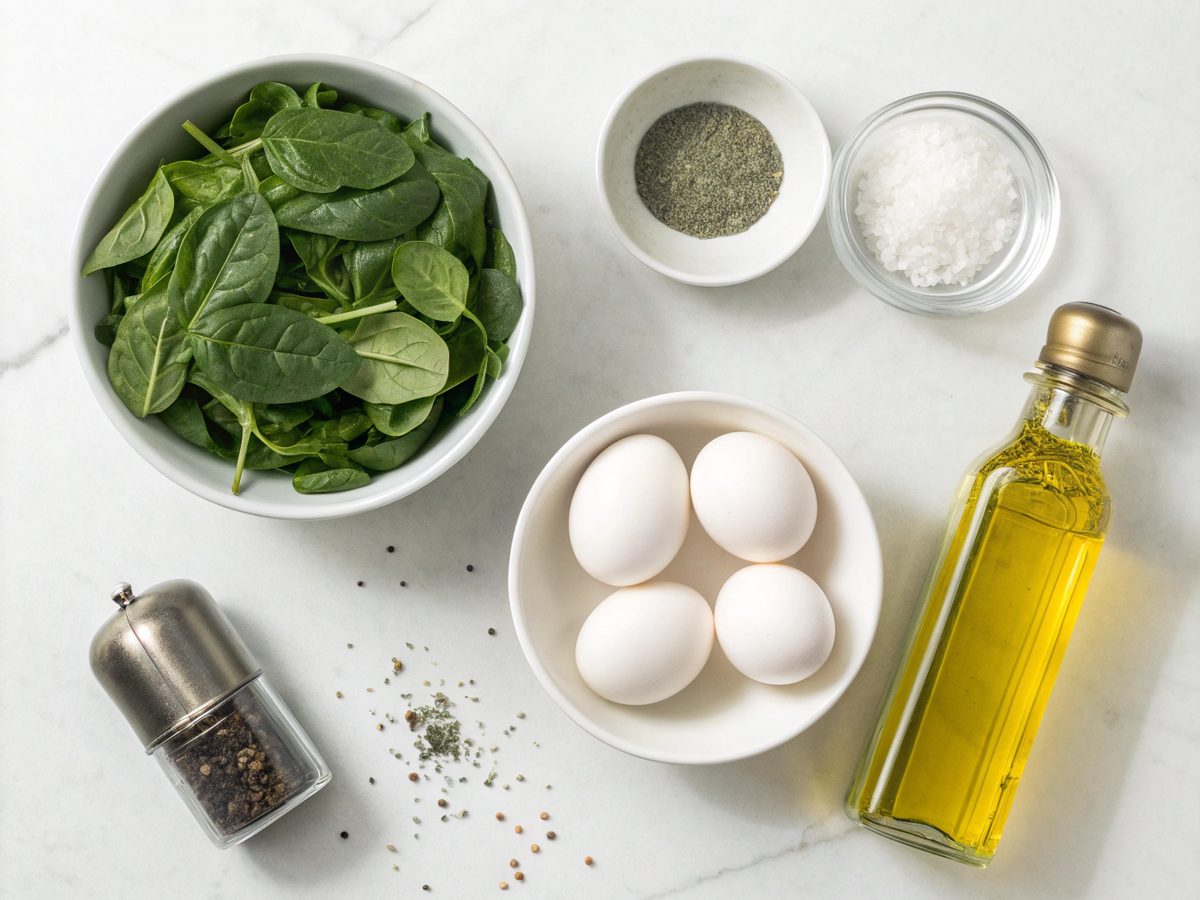 Ingredients for egg white spinach omelet recipe arranged visually