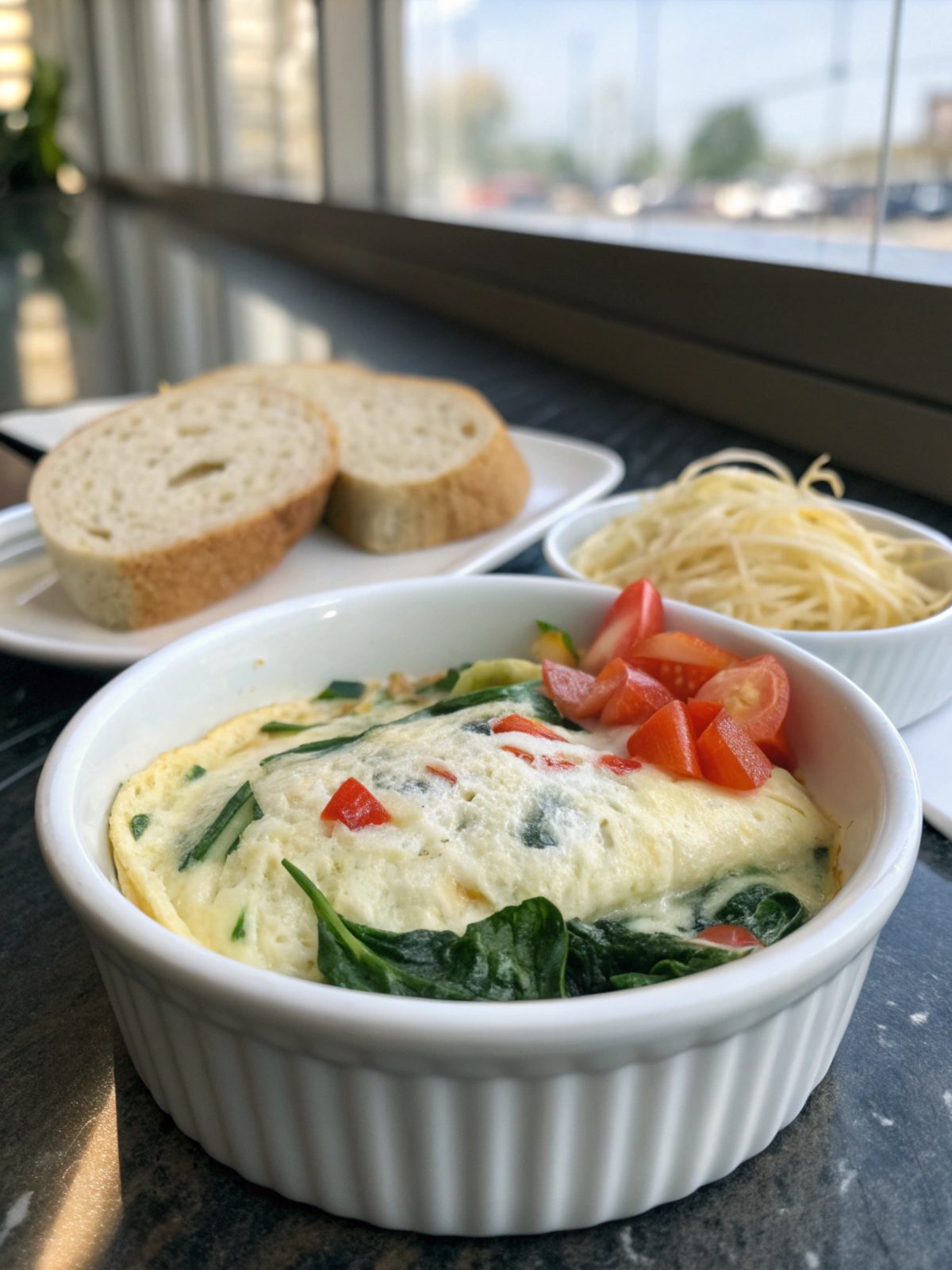 Delicious egg white spinach omelet served hot and ready to eat