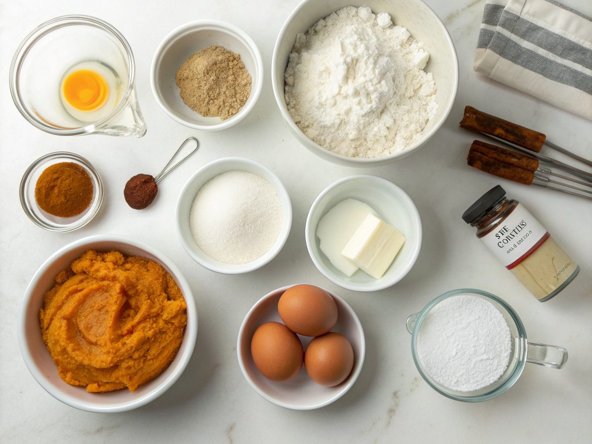 An array of ingredients for making gluten-free and keto pumpkin spice latte cupcakes.