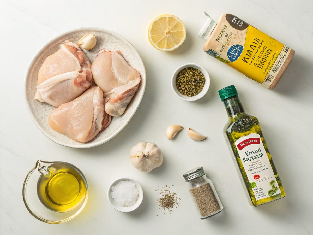 Ingredients laid out for Garlic Keto Instant Pot Meal preparation.