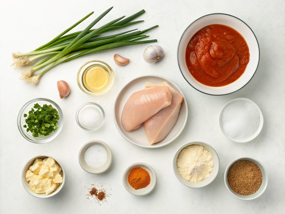A flat lay of ingredients for the Instant Pot Buffalo Keto Recipe.