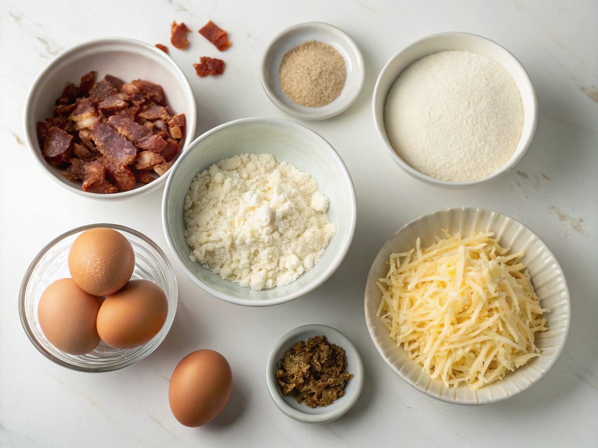 Ingredients for Keto Chaffle Breakfast Casserole arranged on a table