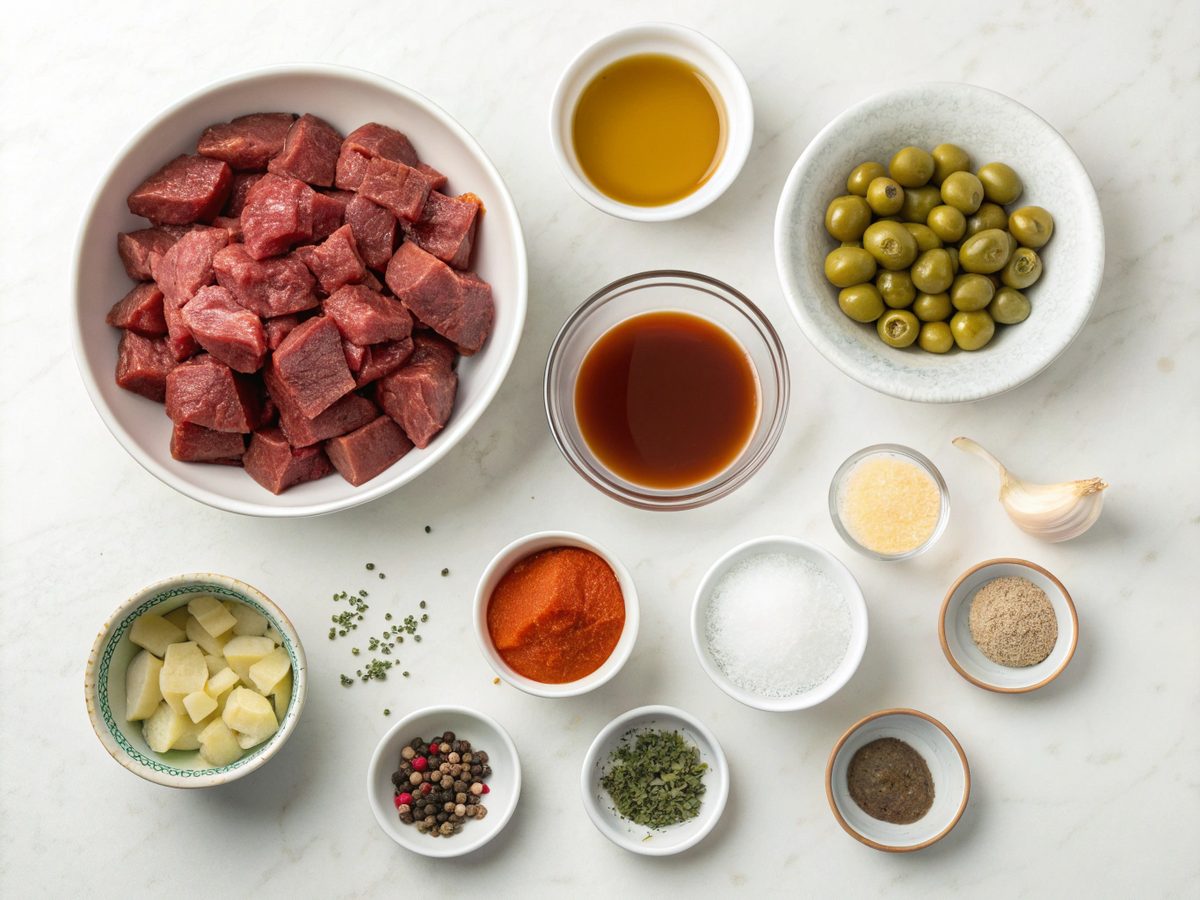 All ingredients needed for cooking Keto Instant Pot Olive Stew