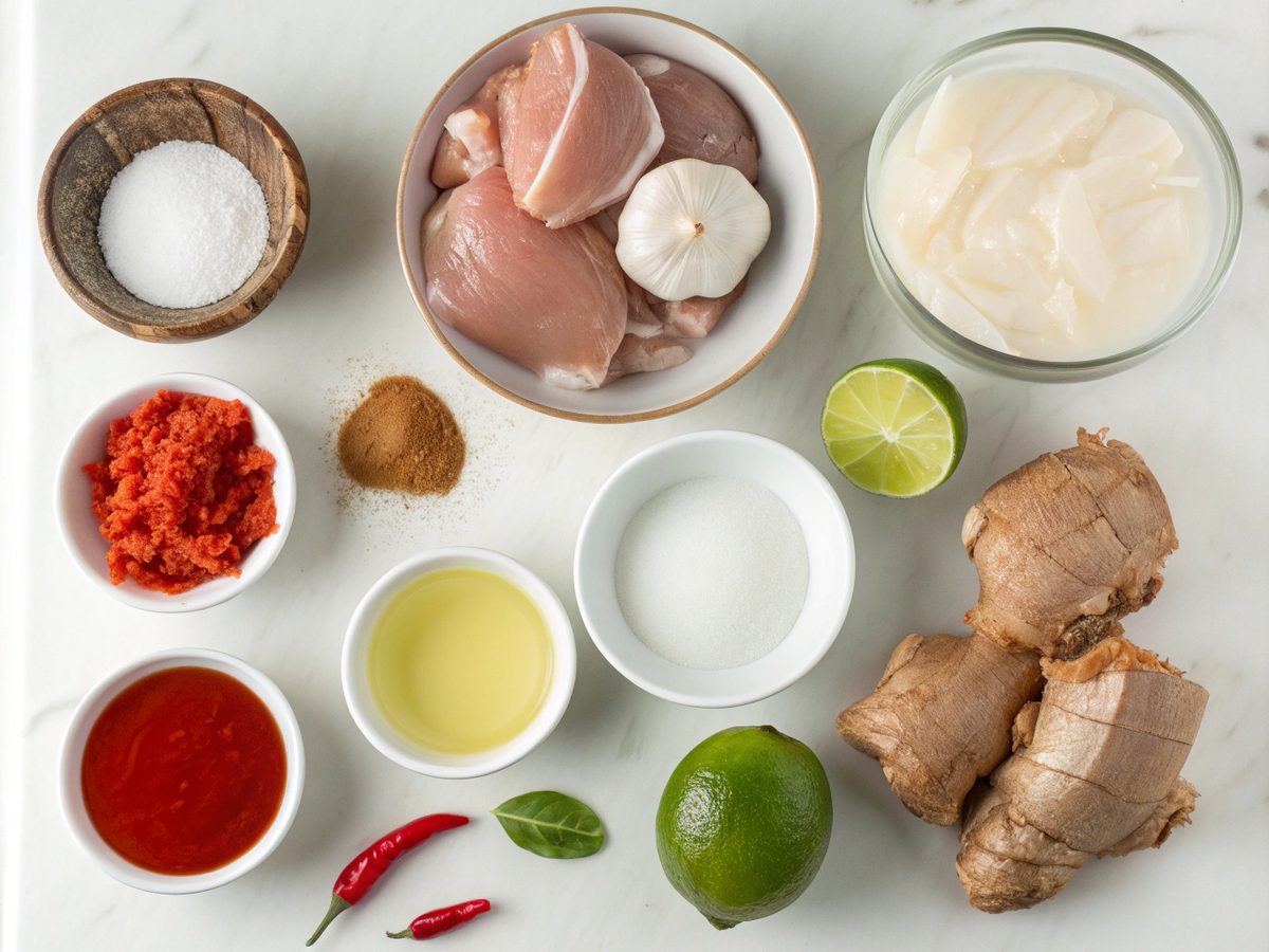 Visual display of ingredients for the Keto Instant Pot Thai Coconut Chicken recipe.