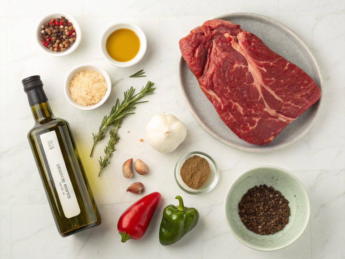 Ingredients for Keto Slow Cooker Mississippi Pot Roast No Packets, including chuck roast and spices.