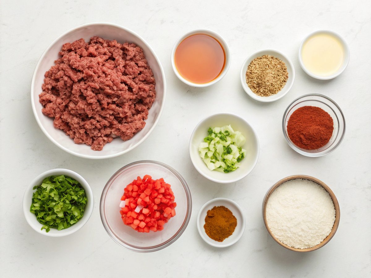Flat lay of ingredients for keto taco soup recipe idea