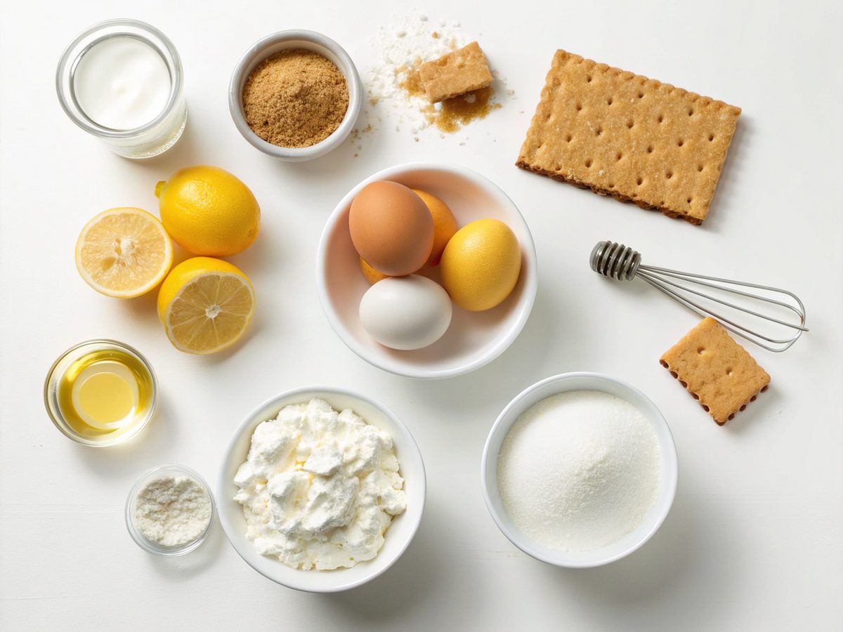 Ingredients arrangement for lemon ricotta protein cheesecake recipe