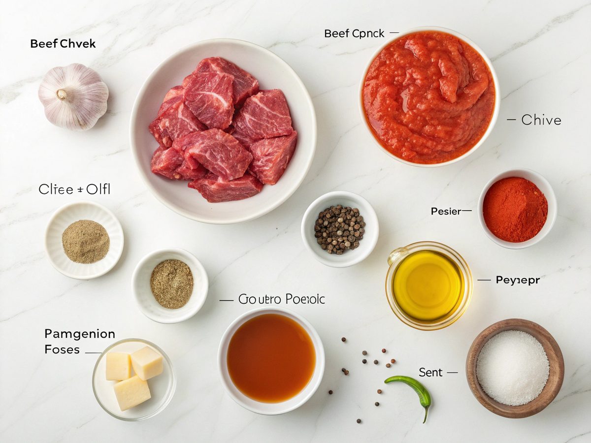 Illustrated ingredients for Low Carb Beef Pressure Cooker recipe
