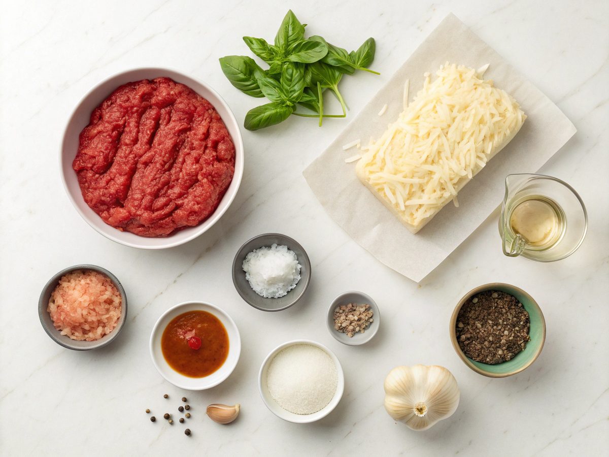 Illustration of ingredients for Low Carb Ground Beef Parmesan