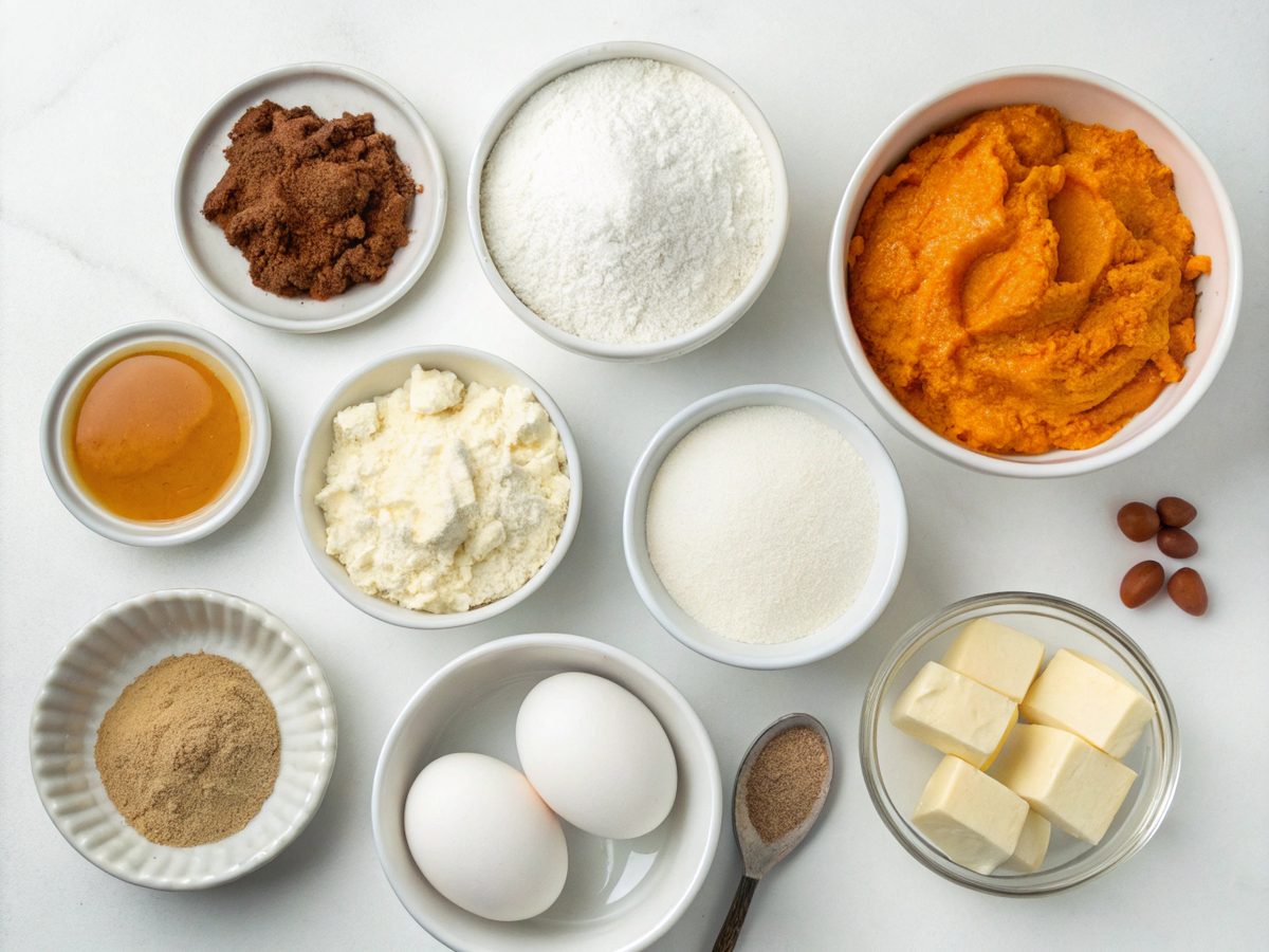 Flat lay ingredients for mini keto pumpkin pie