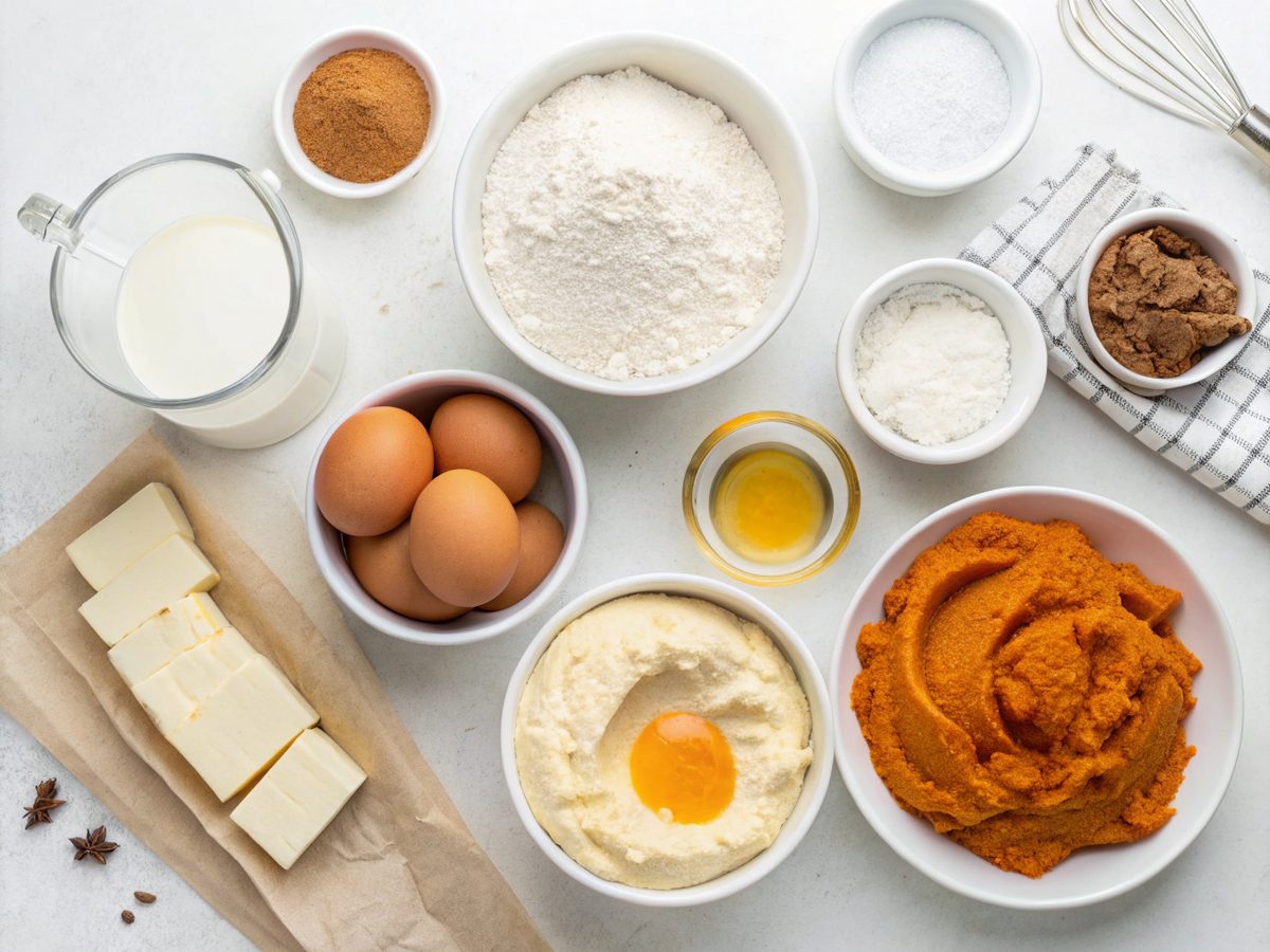 Visual image showing all ingredients for making a keto pumpkin cheesecake