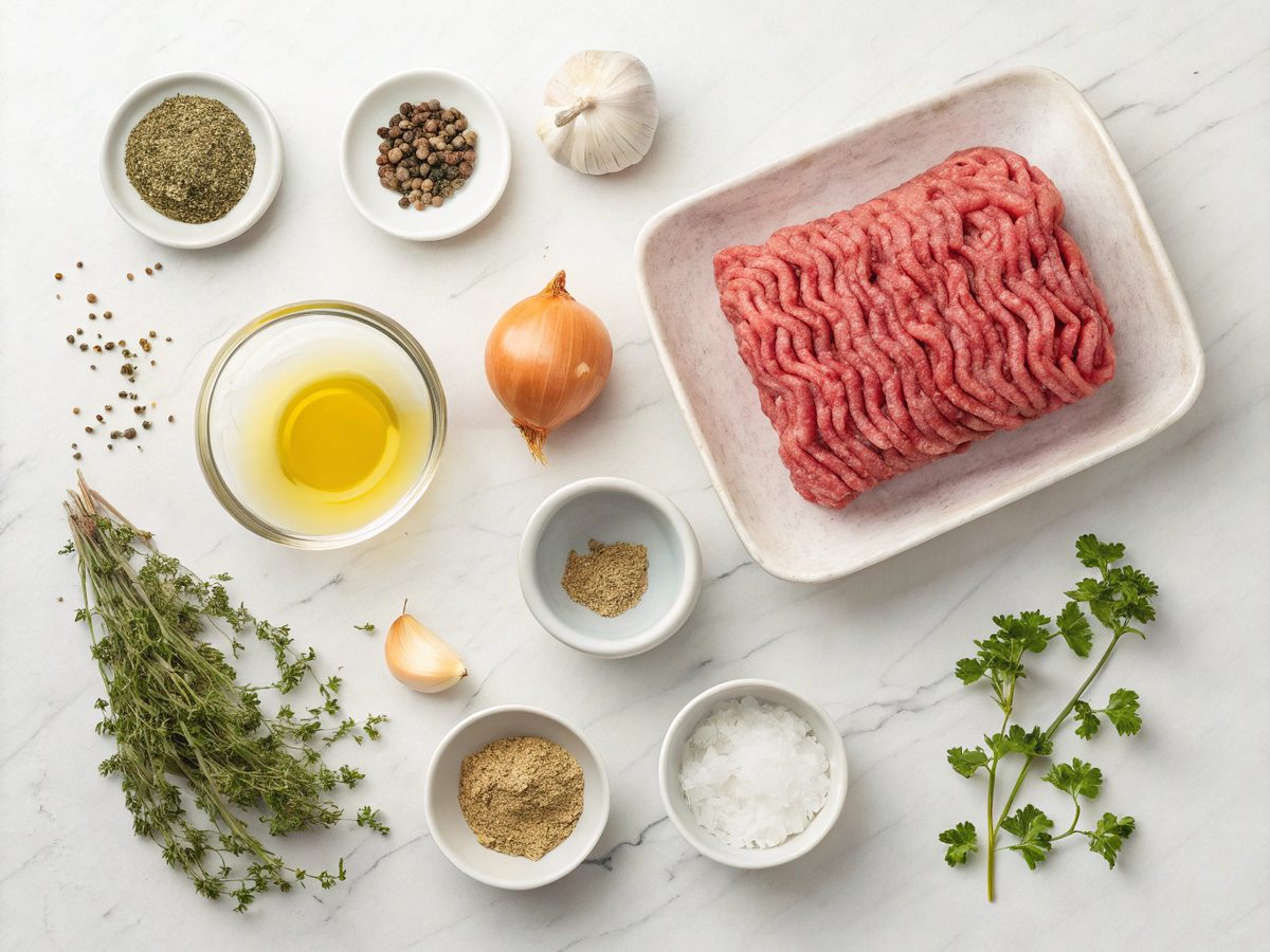 A visual layout showing ingredients needed for skillet keto beef and shallots.