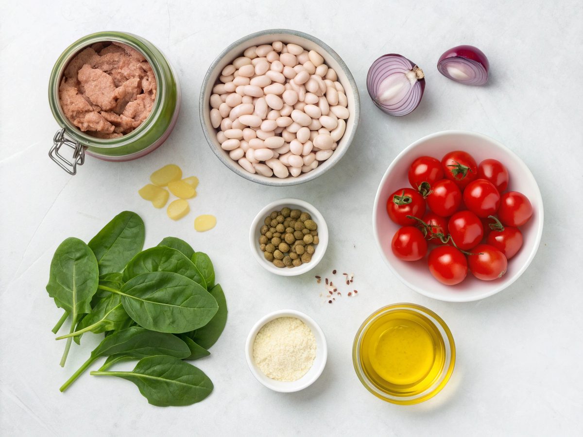 A vibrant display of ingredients for Tuna White Bean Power Salad