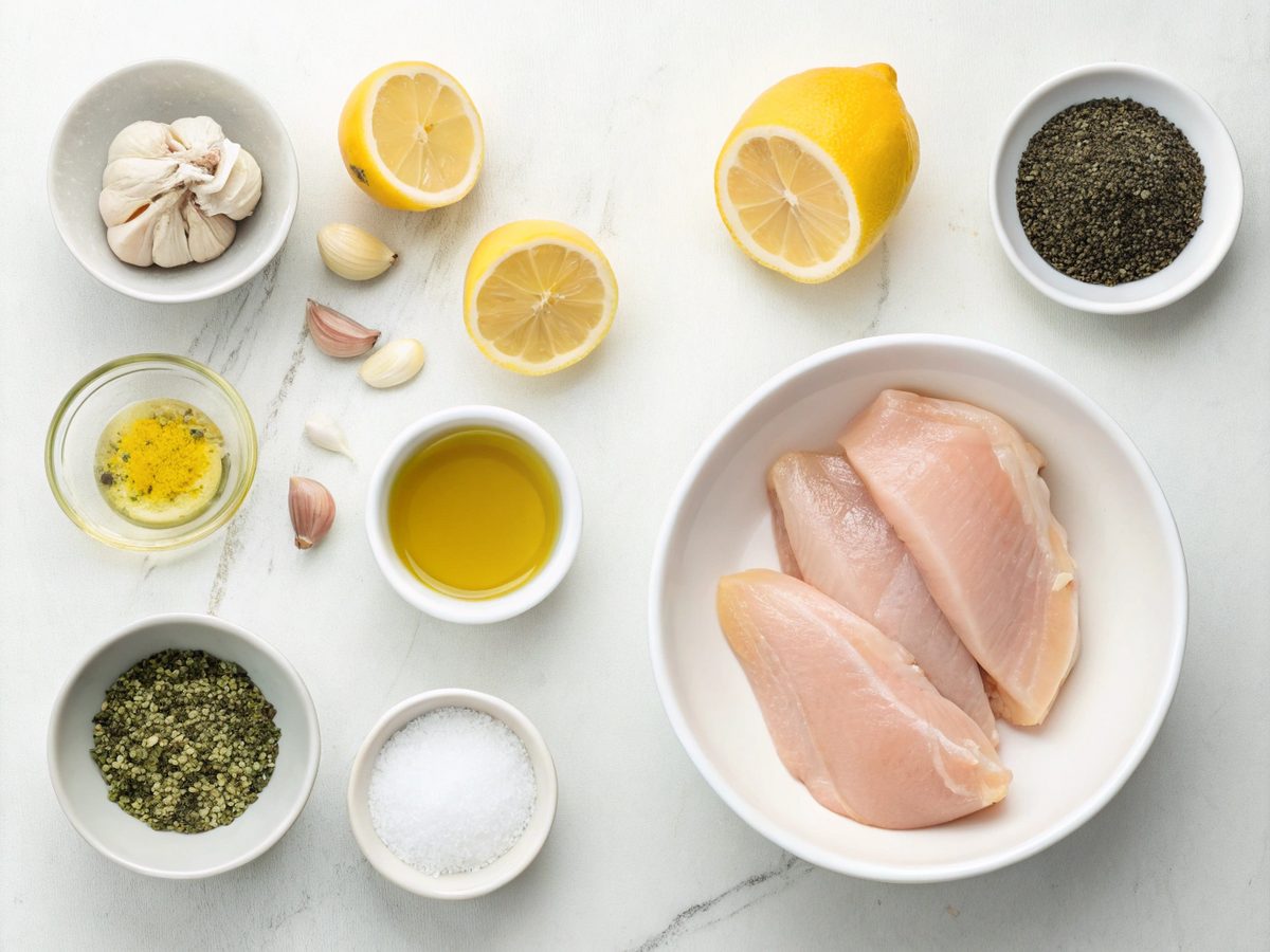 Ingredients for Instant Pot Lemon Keto Recipe, featuring lemon, chicken and garlic.