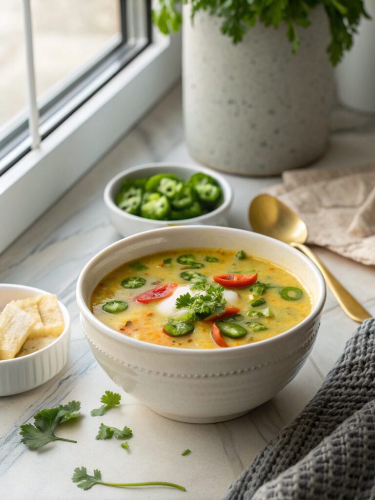Spicy Jalapeno Low Carb Keto Soup served in a stylish bowl
