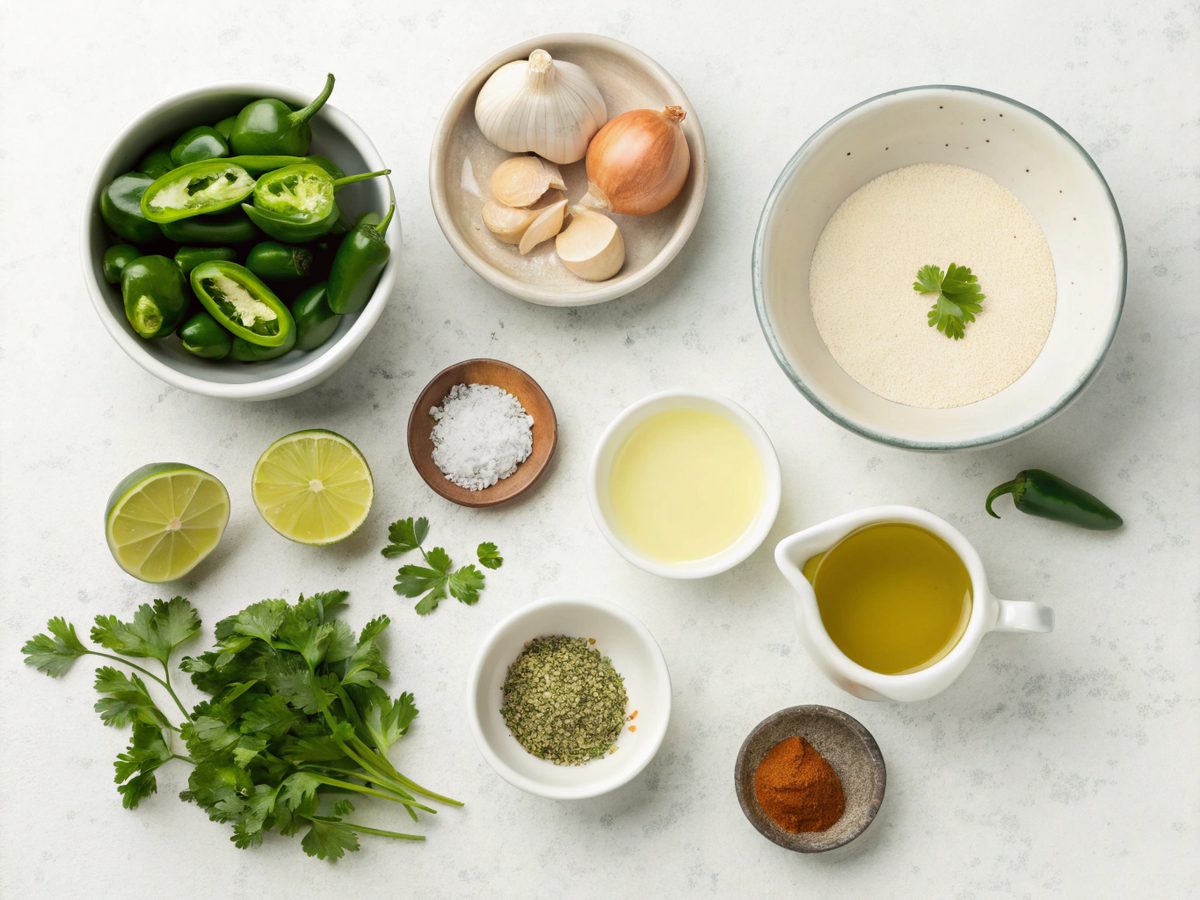 Ingredients for Jalapeno Low Carb Keto Soup laid out on a kitchen counter.
