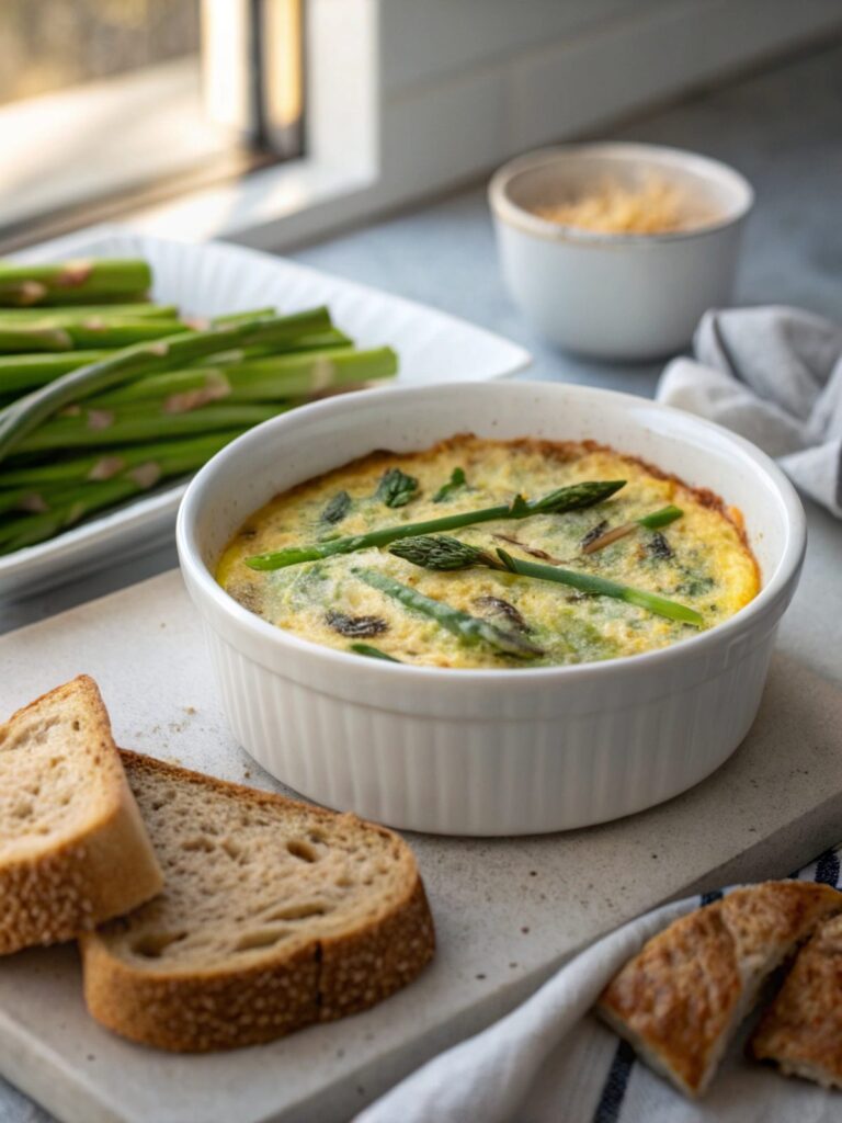 Featured image of a keto asparagus breakfast casserole, showcasing its delicious golden-brown top.