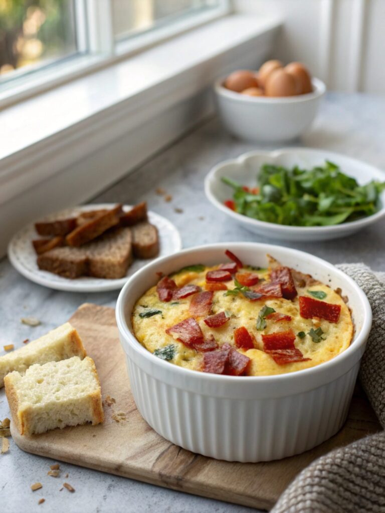 SEO-friendly alt text describing the featured image, including the keto bacon breakfast casserole