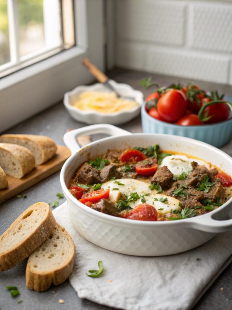 SEO-friendly alt text describing the featured image of Keto Beef Mascarpone Skillet