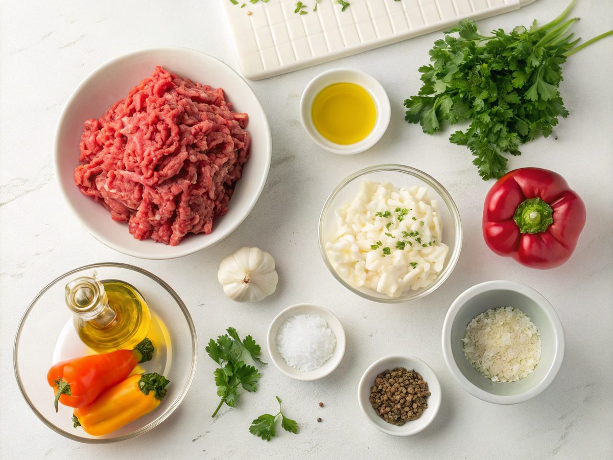 Illustration of ingredients for Keto Beef Mascarpone Skillet